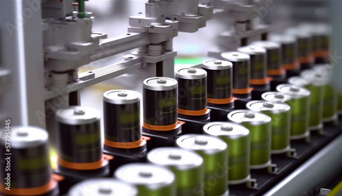 Lithium-ion Battery cell manufacturing production line. Generative AI. photo