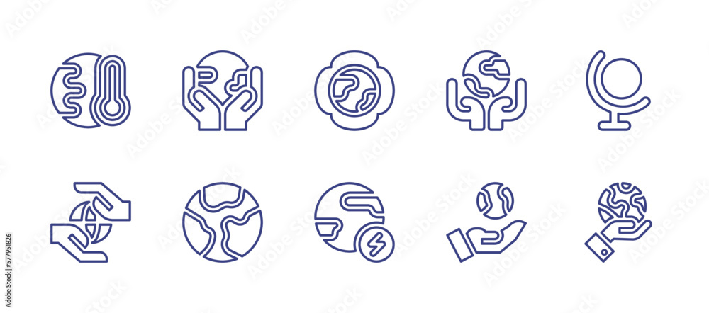 Earth line icon set. Editable stroke. Vector illustration. Containing global warming, earth, flowers, earth globe, planet earth.