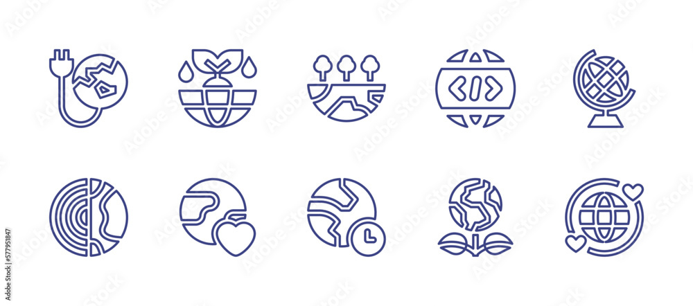 Earth line icon set. Editable stroke. Vector illustration. Containing connection, earth, green earth, earth globe, earth hour, long distance.