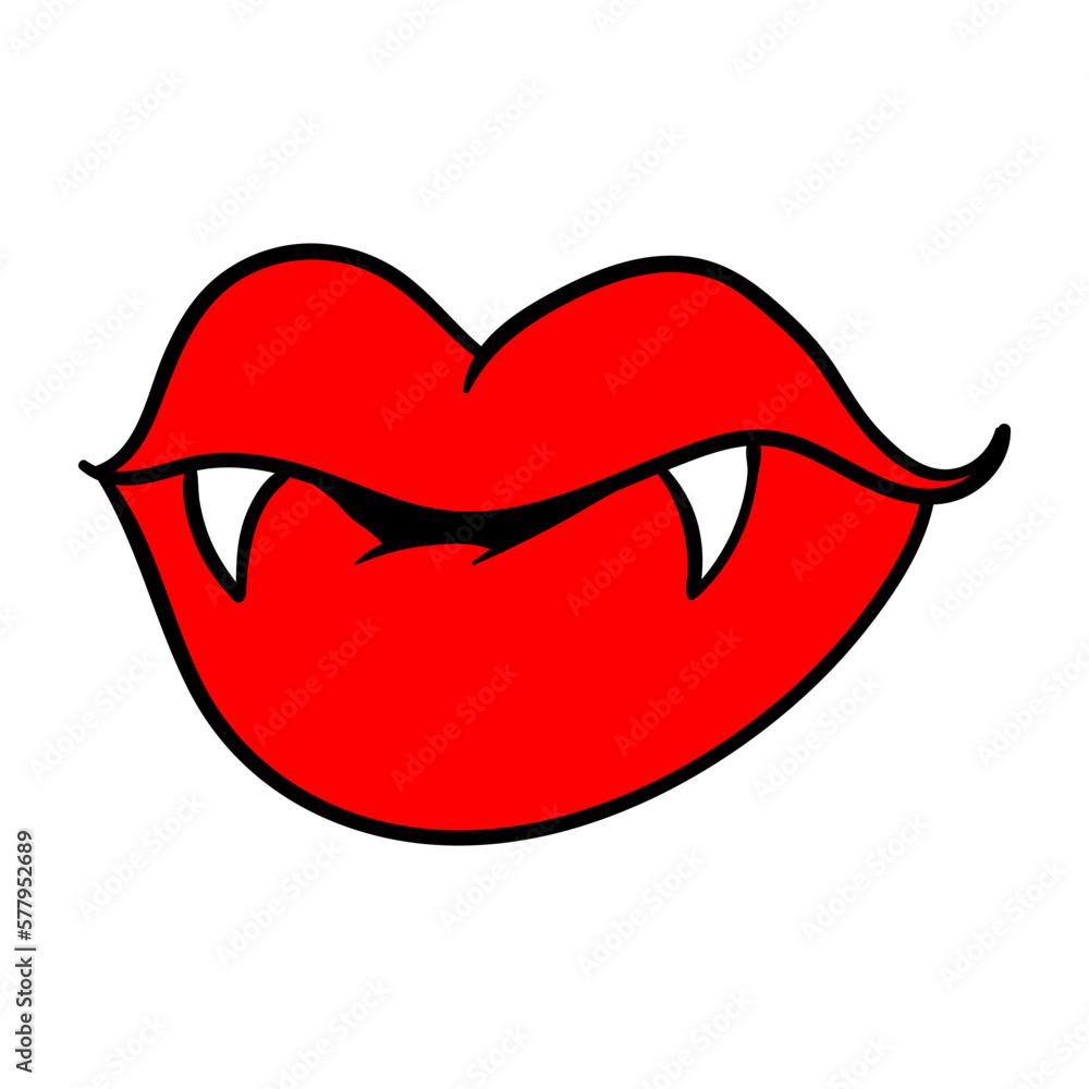 Vampire Bite And Kiss Illustration Red Lips With Vampire Teeth Vampire Lips For Gothic Design 