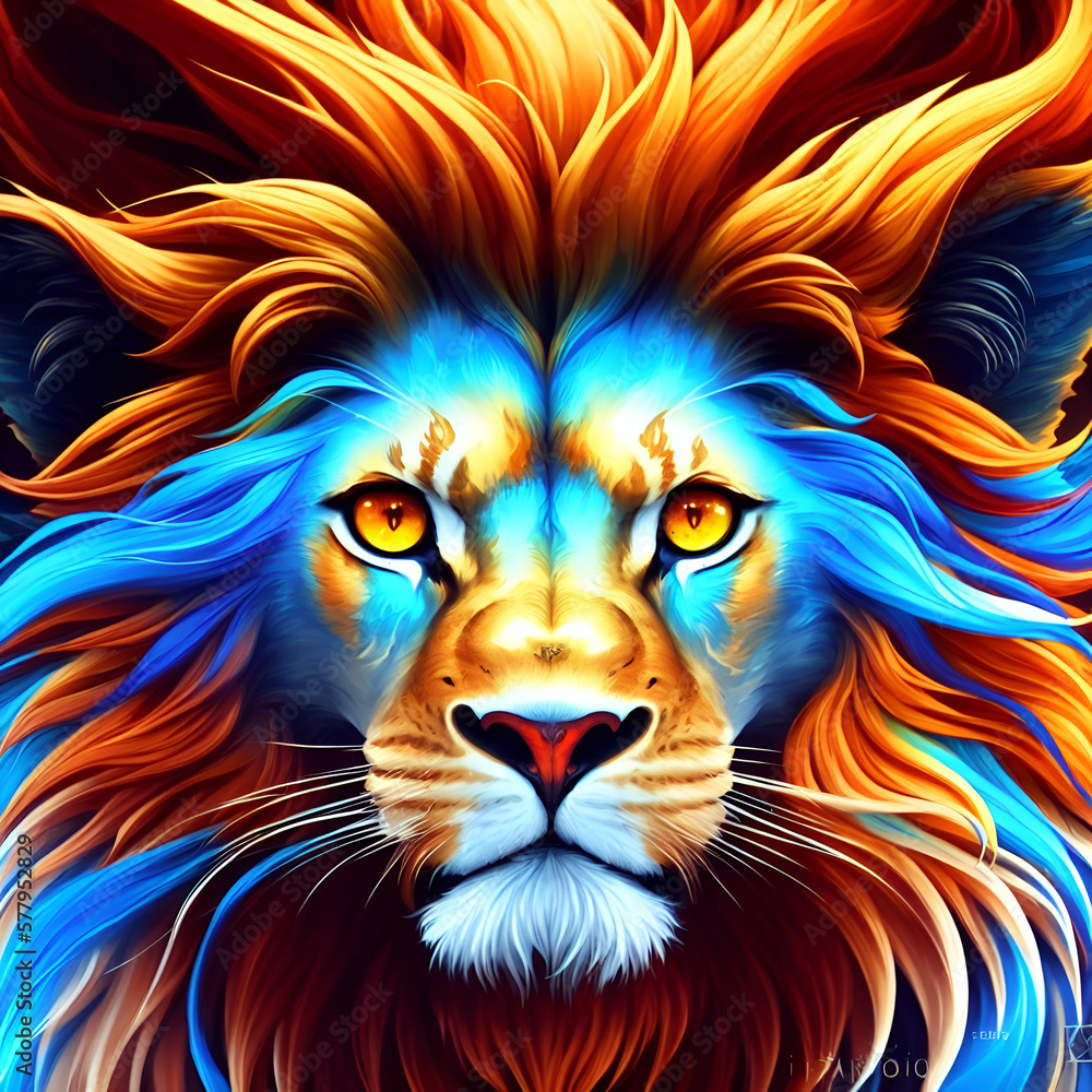 Splash multicolored art a lion head. AI generated illustration Splash multicolored art a lion head. AI generated illustration