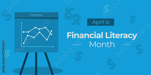 April is National Financial Literacy Month. Declared in 2017. Vector illustration banner.
