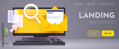 Computer with email on the screen. Messaging nad notification concept.