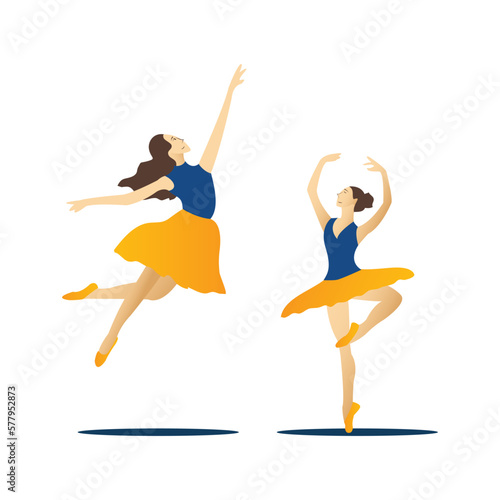 Ballerina in yellow skirt and pointe shoes. Vector illustration.