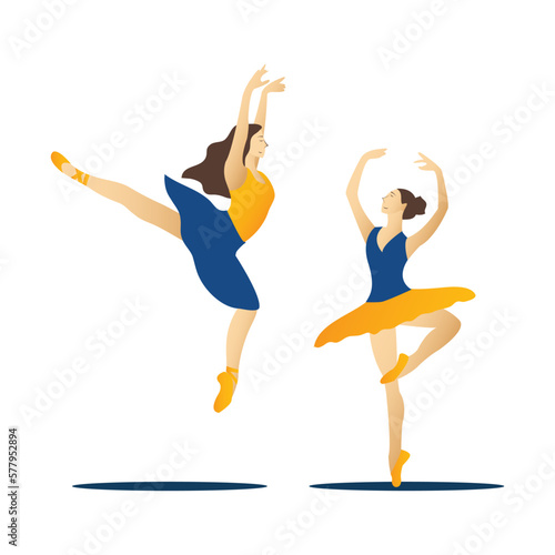 Ballerina in yellow skirt and pointe shoes. Vector illustration.