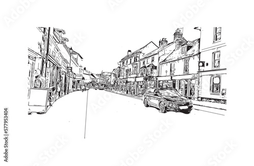 Building view with landmark of Portsmouth is the  city in England. Hand drawn sketch illustration in vector.