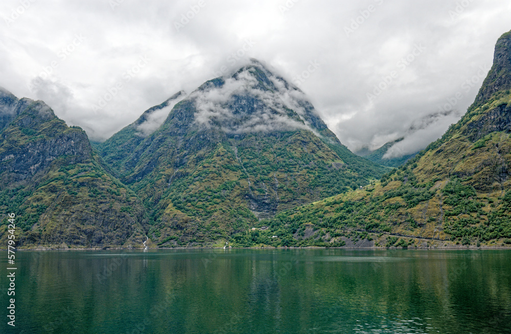 Beautiful view of Flam Fjord from a cruise boat trip
