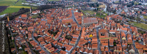 Aerial view around the old town of the city Dinkelsbühl on late winter day	 photo