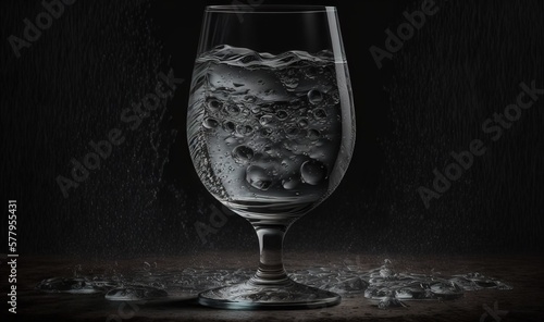  a wine glass with water and bubbles on a dark background. generative ai