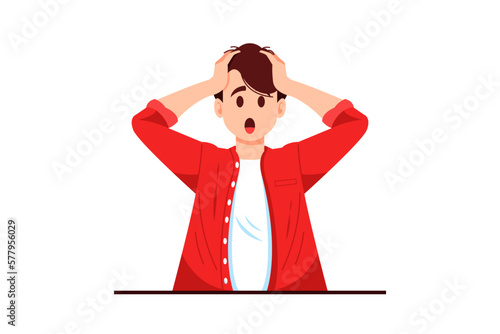 Young man is shocked. Man with shocked expression