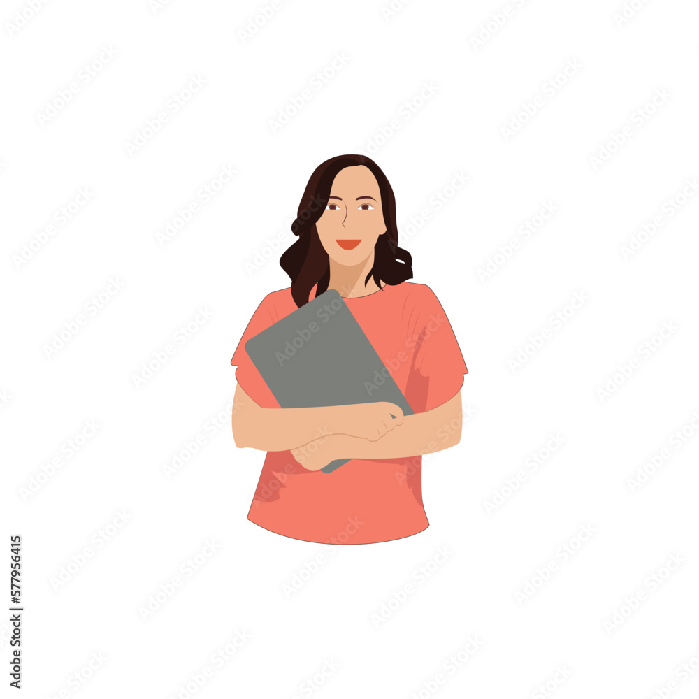 Woman with laptop. Vector illustration in a flat style on a white background. Woman with laptop. Vector illustration in a flat style on a white background.