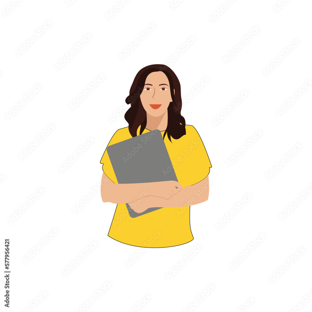 Woman with laptop. Vector illustration in a flat style on a white background. Woman with laptop. Vector illustration in a flat style on a white background.