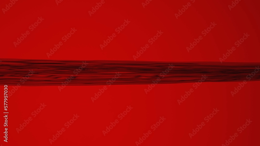 A strand of hair stretched out in a horizontal lines on a red
