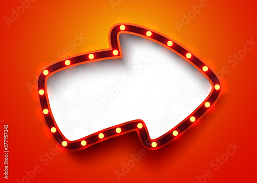 Retro light sign. Signboard with lamps border. Vintage style banner.