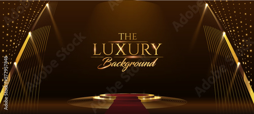 Golden Stage Spotlights Royal Awards Graphics Background. Lights Elegant Shine Modern Template. Dotted Luxury Premium Corporate Template. Classy speedy lines Abstract trophy Certificate Banner Dynamic
