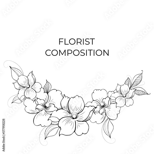 Gentle floral background from flower branches and buds  flower arrangement. Hand drawing. For stylized decor  invitations  cards  posters  flyers  backgrounds  as clipart