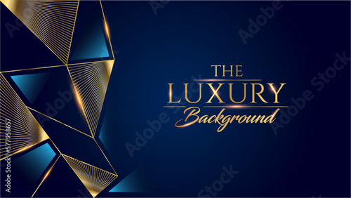 Blue Golden Polygonal Edge Triangle Corner. Royal Awards Graphics Background. Glowing Lines Elegant Shine Modern Template. Luxury Premium Corporate Template. Triangle shape Abstract Certificate  photo