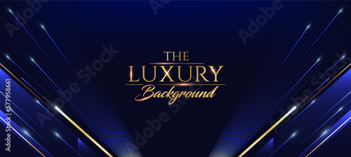 Dark Blue Golden Royal Awards Graphics Background. Lines Growing Elegant Shine Spark. Luxury Premium Corporate Abstract Design Template. Classic Shape Post. Center LED Screen Visual. Lights Fireworks 