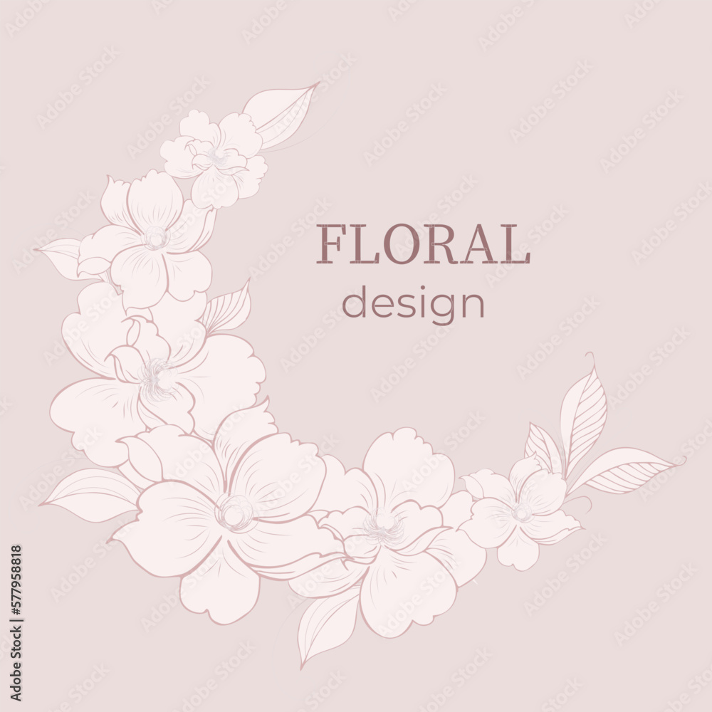 Elegant frame, background, floral wreath, gentle monogram with hand drawn wild herbs and flowers. vintage botanical illustration for invitation or wedding decor, logo, label, branding Elegant frame, background, floral wreath, gentle monogram with hand drawn wild herbs and flowers. vintage botanical illustration for invitation or wedding decor, logo, label, branding
