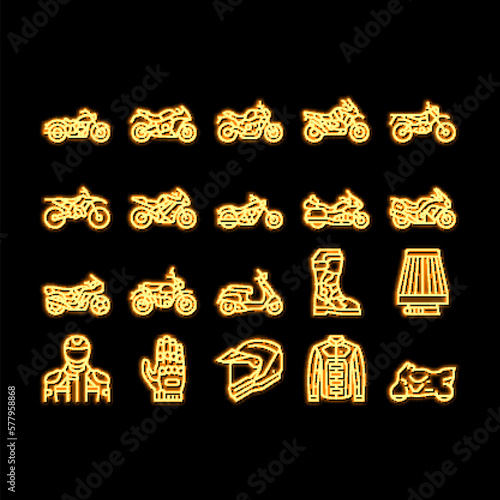 Motorcycle Bike Transport Types neon glow icon illustration