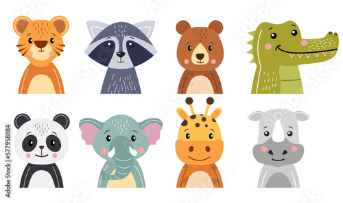 Wildlife animals cartoon character collection . Flat design . Vector .