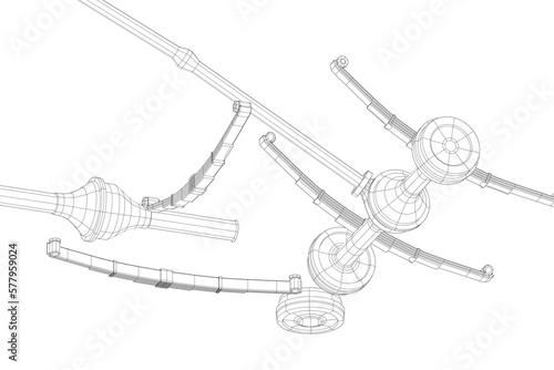 3D illustration. Rear old truck suspension - 3D print ready