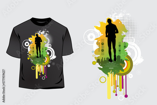 T-shirt template with graphic sport template, ready for maraton or jogging, vector