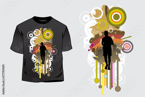 T-shirt template with graphic sport template, ready for maraton or jogging, vector