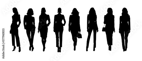  set of silhouettes of women in suits, woman in the office, formal wear