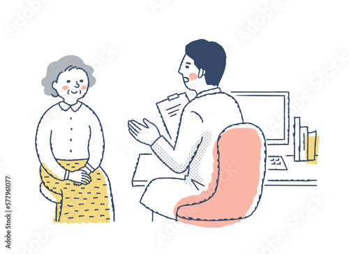 診察室での女性患者と医者