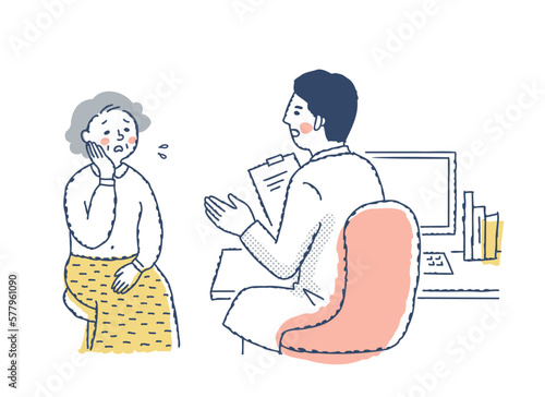 診察室での女性患者と医者