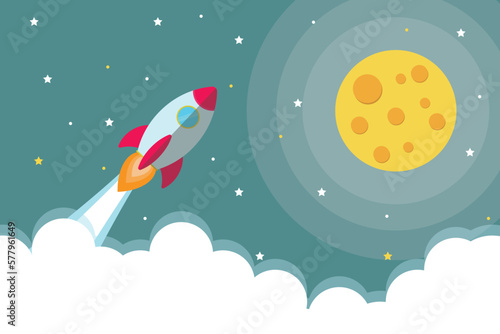 Rocket Launches on Space.Startup project concept.