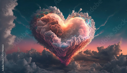 a sun galaxy inspired heart made out of clouds  generative ai technology