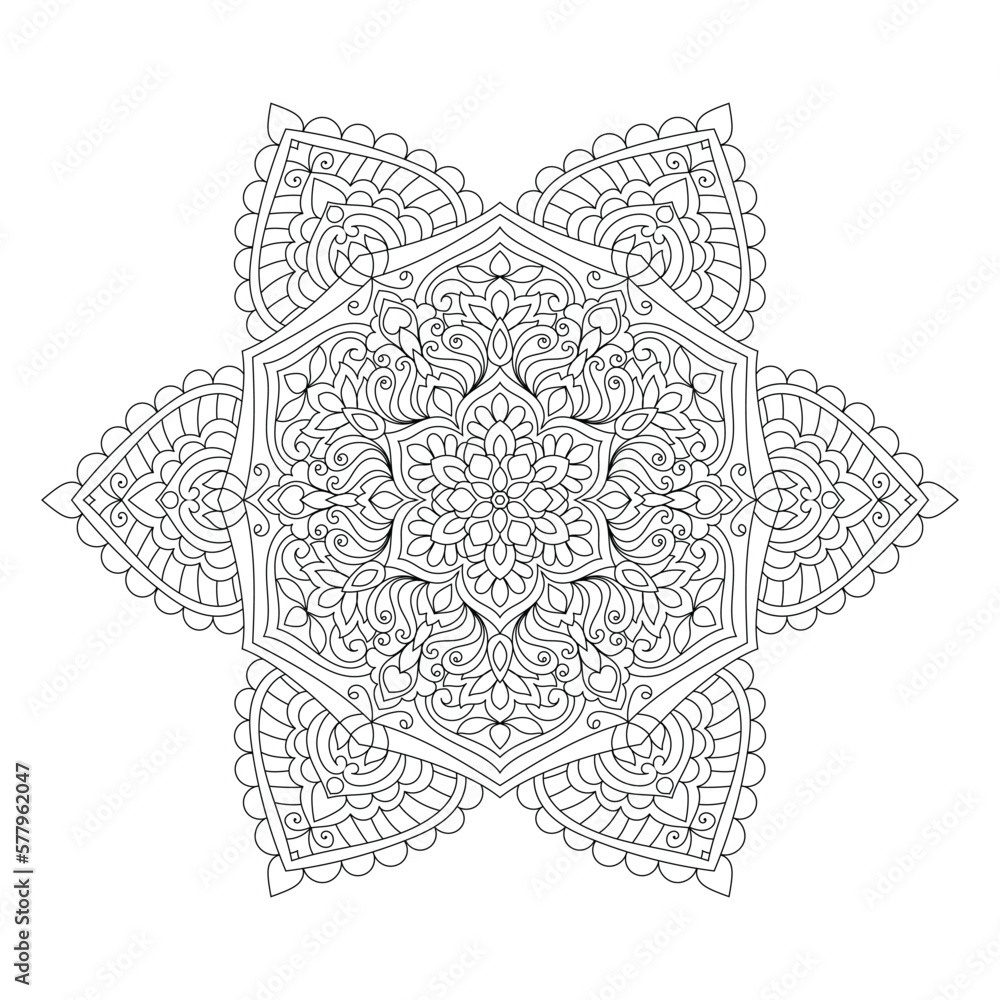 Fototapeta premium Rounded mandala coloring book page illustration for adutls 