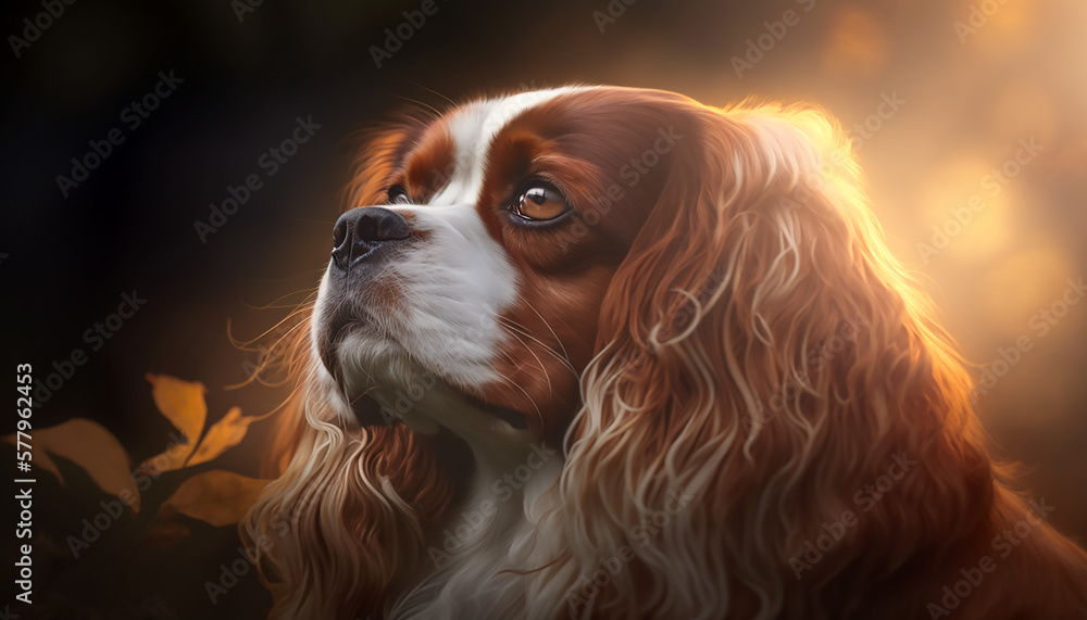 Portrait of a cavalier king charles spaniel. Beautiful pet and family photos, wallpaper, poster created with help of generative ai.