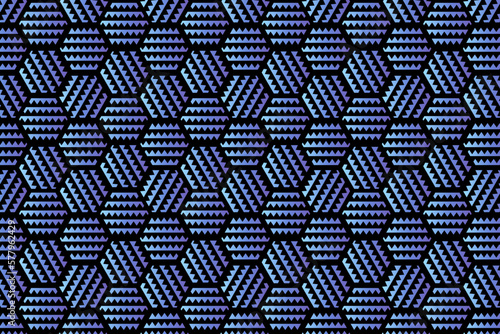Blue hexagonal background. Abstract dark blue background with zigzag striped hexagons.