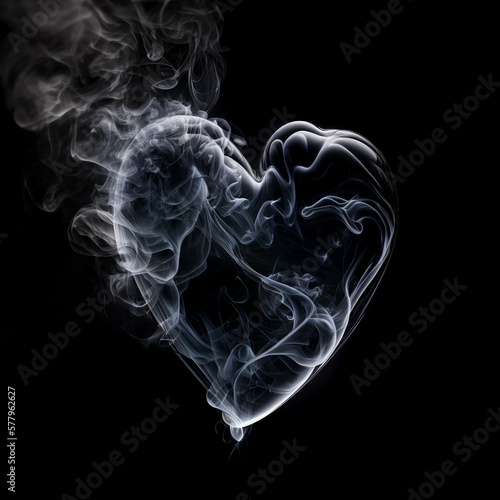 Heart symbol made of smoke isolated on black background. Generative AI