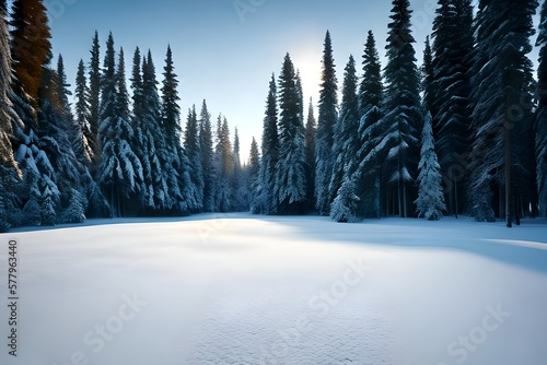 Winter landscape in the forest. Generative AI.