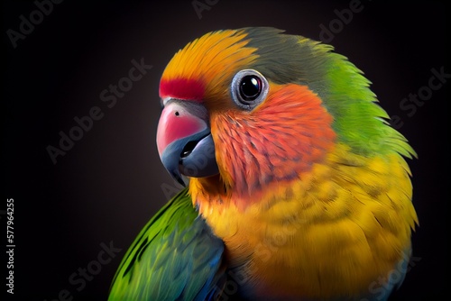 Close up of a colorful parrot with a black background. Generative AI, Generative, AI