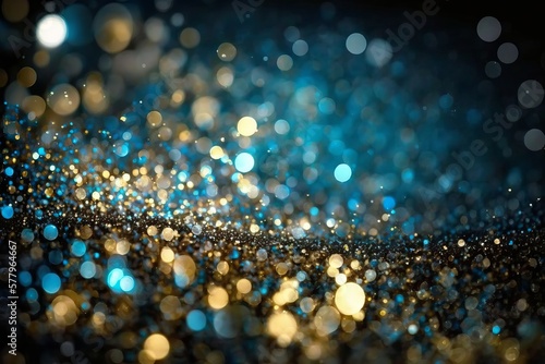 background of abstract glitter lights. gold, blue and black. de focused.generative AI digital illustration.