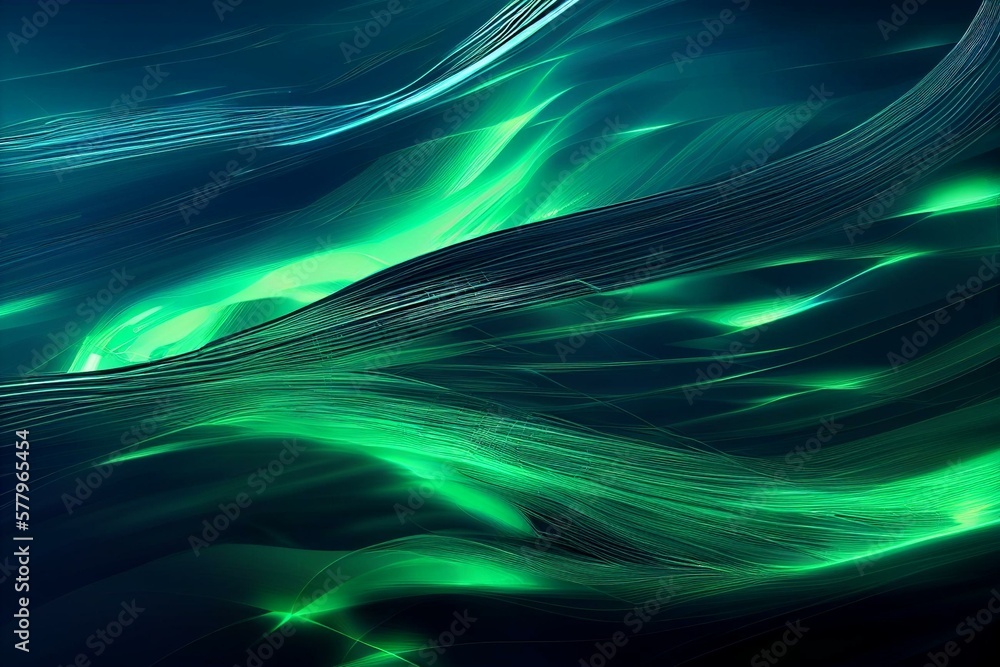 Vector abstract light lines wavy flowing dynamic in blue green colors ...