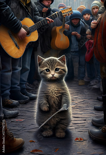 The unfortunate lonely kitten among the crowd of people will be wrapped in a warm blanket. AI Generated