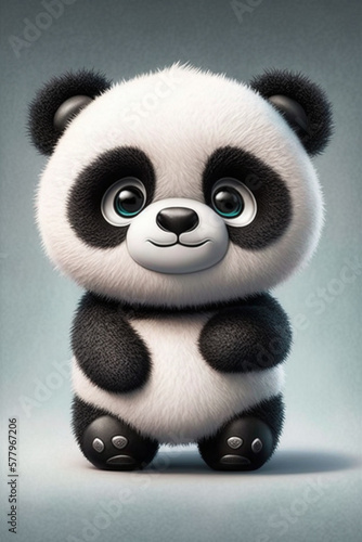 A cute fluffy happy cartoon panda character illustration.Generator Ai © Val
