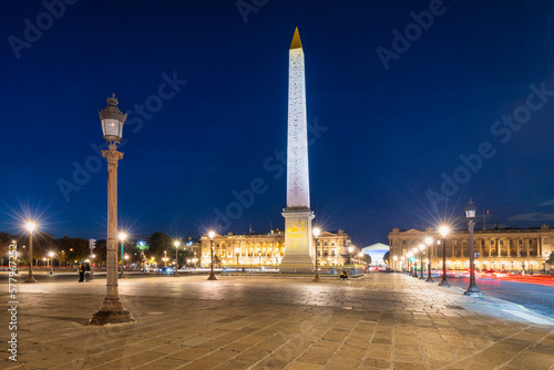 The Luxor Obelisk on the Place de la Concorde at dusk, Paris. France