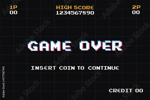 PRESS START INSERT A COIN TO CONTINUE .pixel art .8 bit game.retro game. for game assets in vector illustrations.