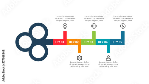 Key concept for infographic with 5 steps, options, parts or processes. Business data visualization.