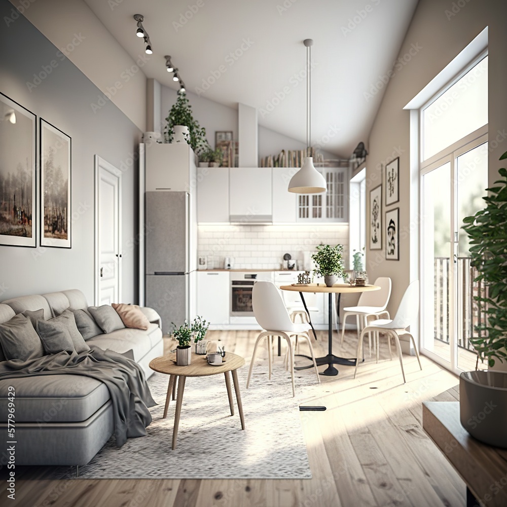Fototapeta premium Architectural photography of a modern livingroom. Modern style interior design idea. Generative AI