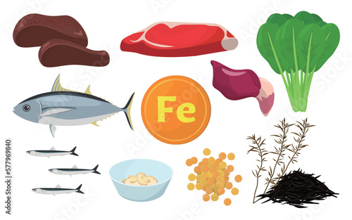Vector illustration of foods containing iron.