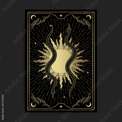 Mystical Design of Two Snakes and the Sun