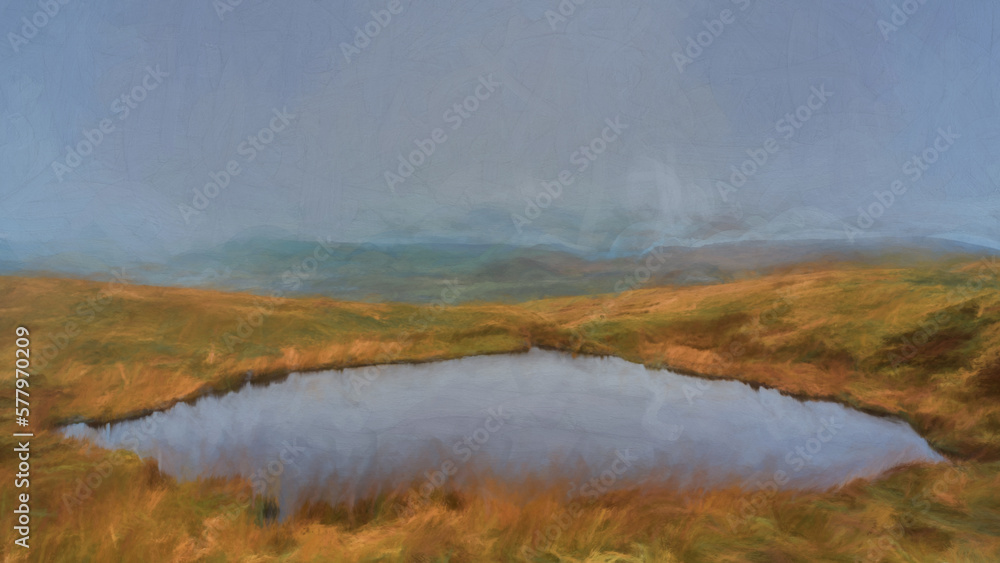 Digital painting of the Mermaid Pool, Blake Mere at The Roaches, in the Peak District National Park.